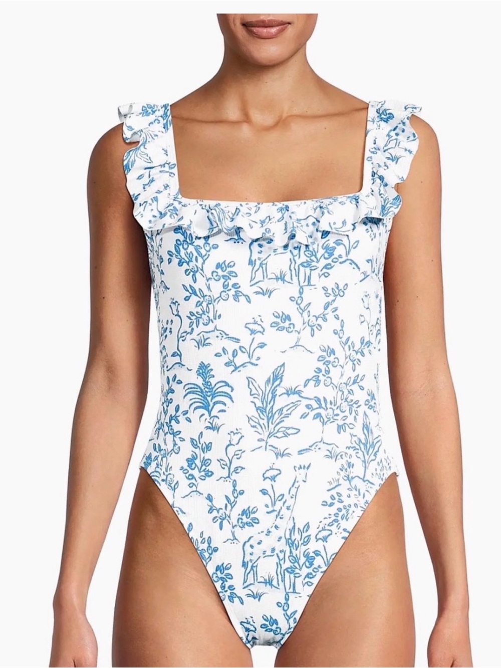 Lilly Pulitzer Aemma One Piece Swimsuit Resort White Tall Tales Blue Size 10